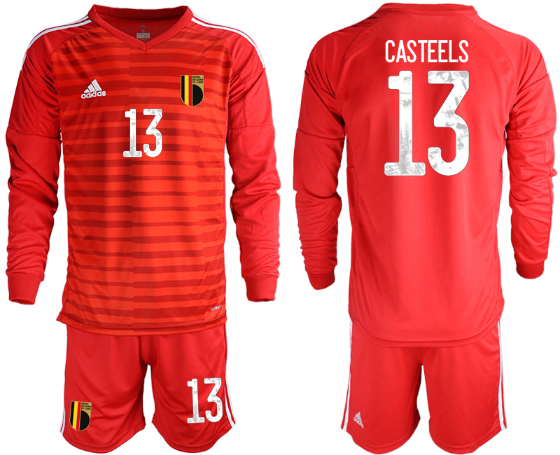 Men 2021 European Cup Belgium red Long sleeve goalkeeper #13 Soccer Jersey->belgium jersey->Soccer Country Jersey